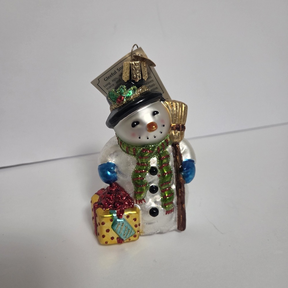 Gleeful Snowman Ornament Old World Christmas 2015 Blown Glass Happy Gifts Broom